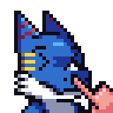 Paco (blue dinosaur) getting booped on his snout.