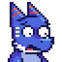 Shocked blue dinosaur character.